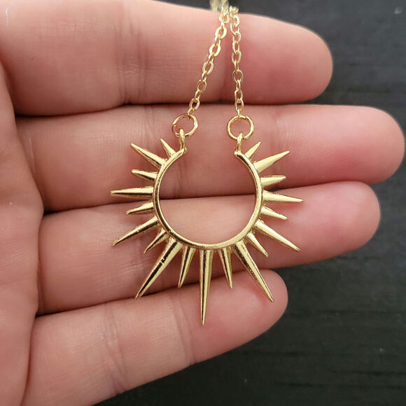 Gold tone sunburst spiked hoop semi circle necklace - Picture 3 of 3